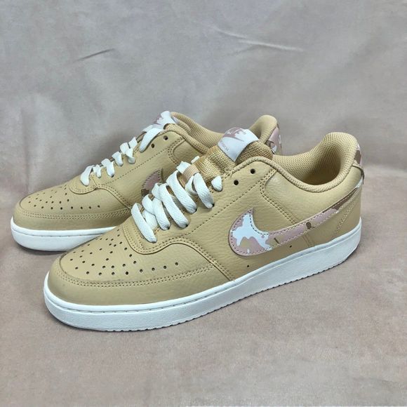 Nike Court Vision Low Women's Sesame Camo Swoosh Sneakers in White Size 9 - Picture 6 of 12